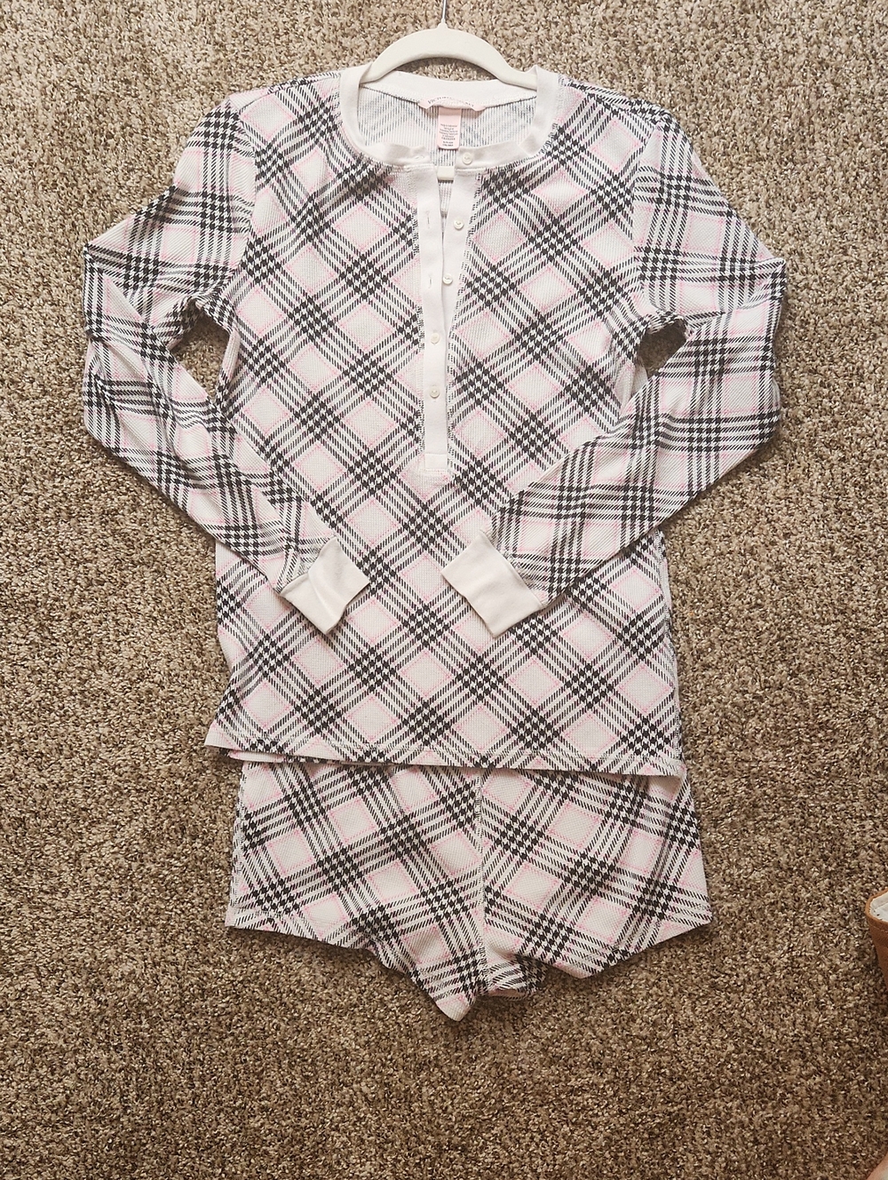 Victoria's Secret Pink and Black Plaid Henley Pajama Set